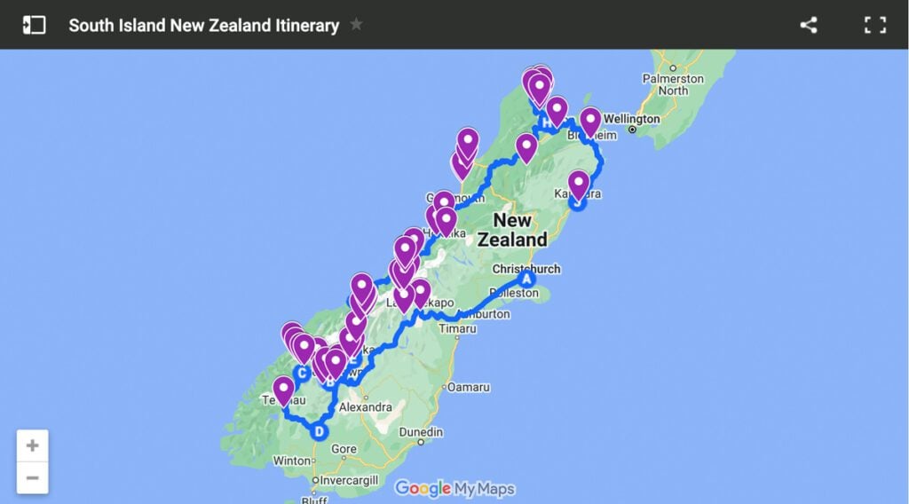 South Island New Zealand Map