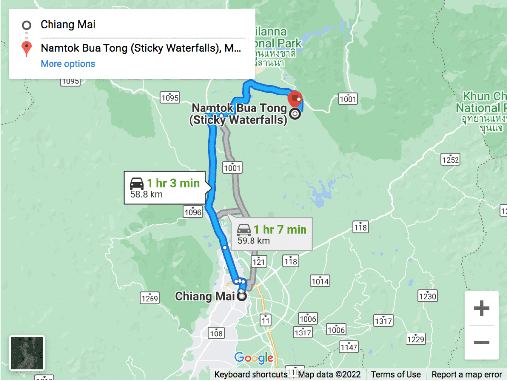 Directions to Sticky Waterfall (Bua Tong) from Chiang Mai 