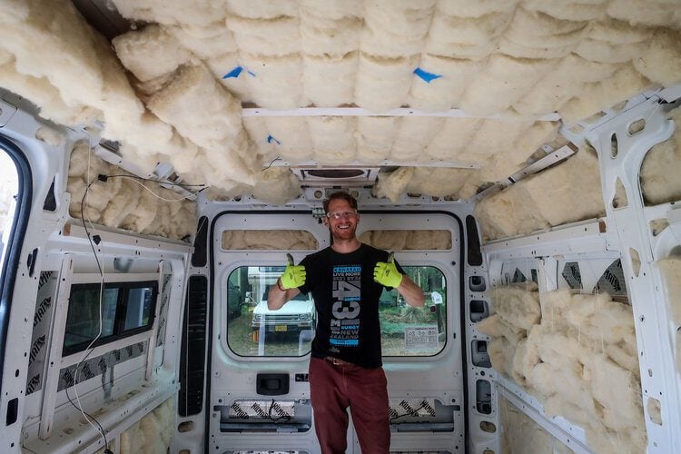 Camper+Van+Insulation+Ceiling+Install+Havelock+Wool