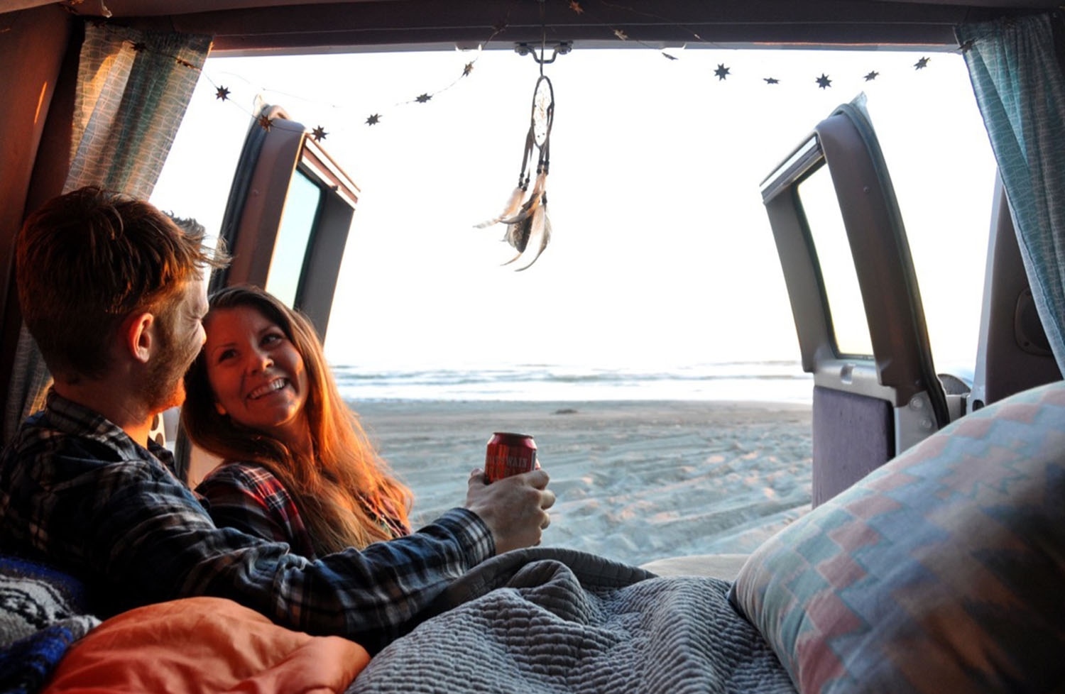 Campervan living beach sunset