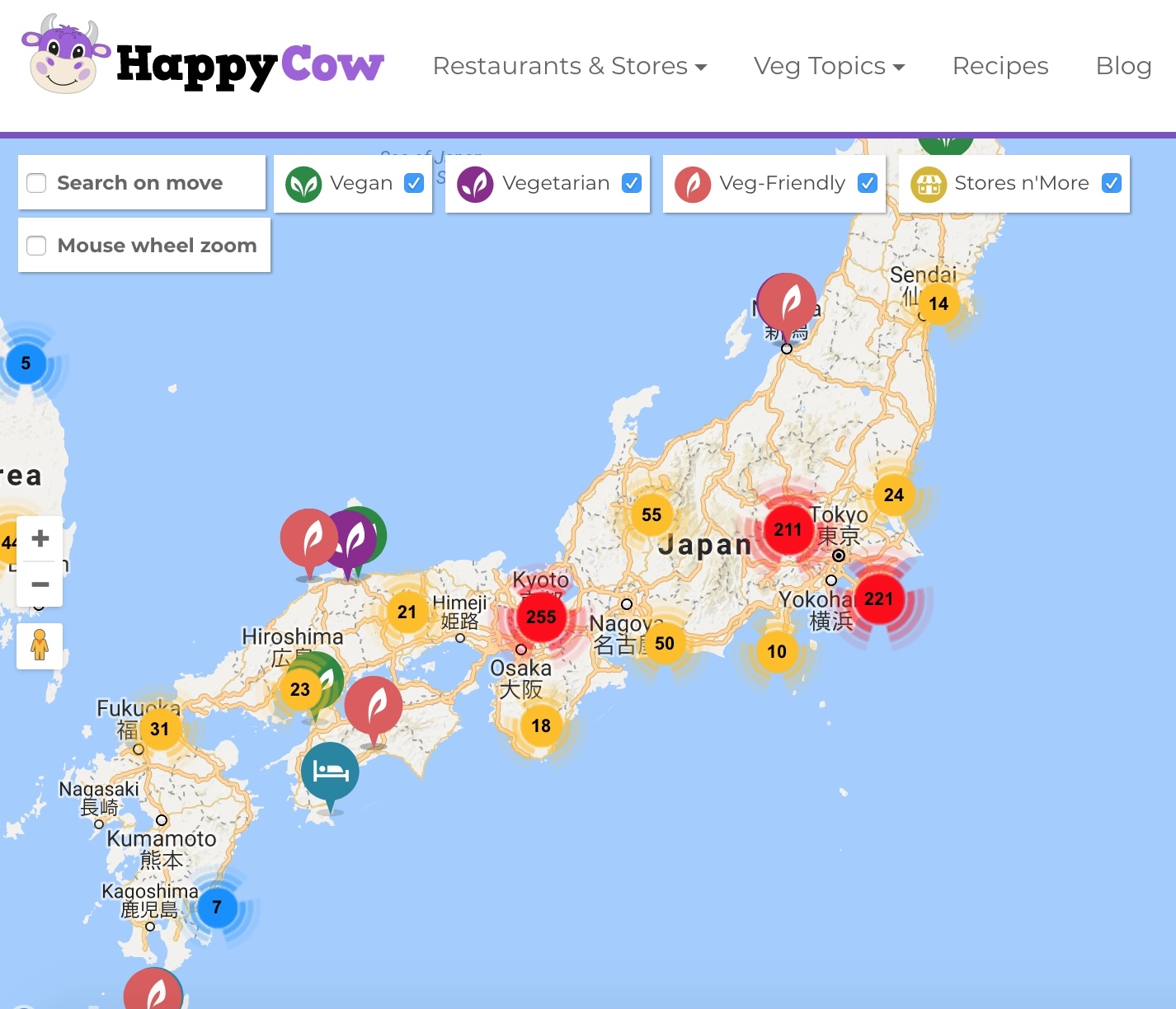 Happy Cow Vegetarian travel in Japan
