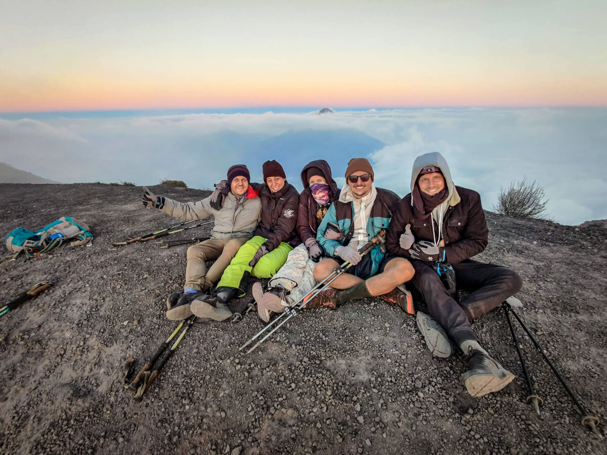 Bundled up for sunset on top of Volcan Fuego