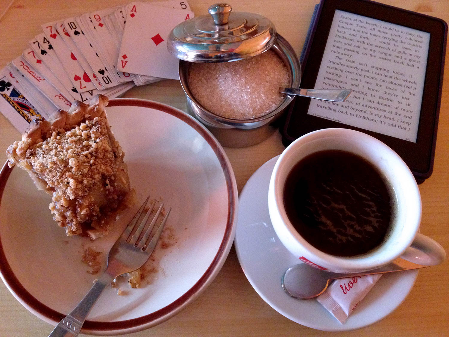 Apple pie and coffee inside a tea house