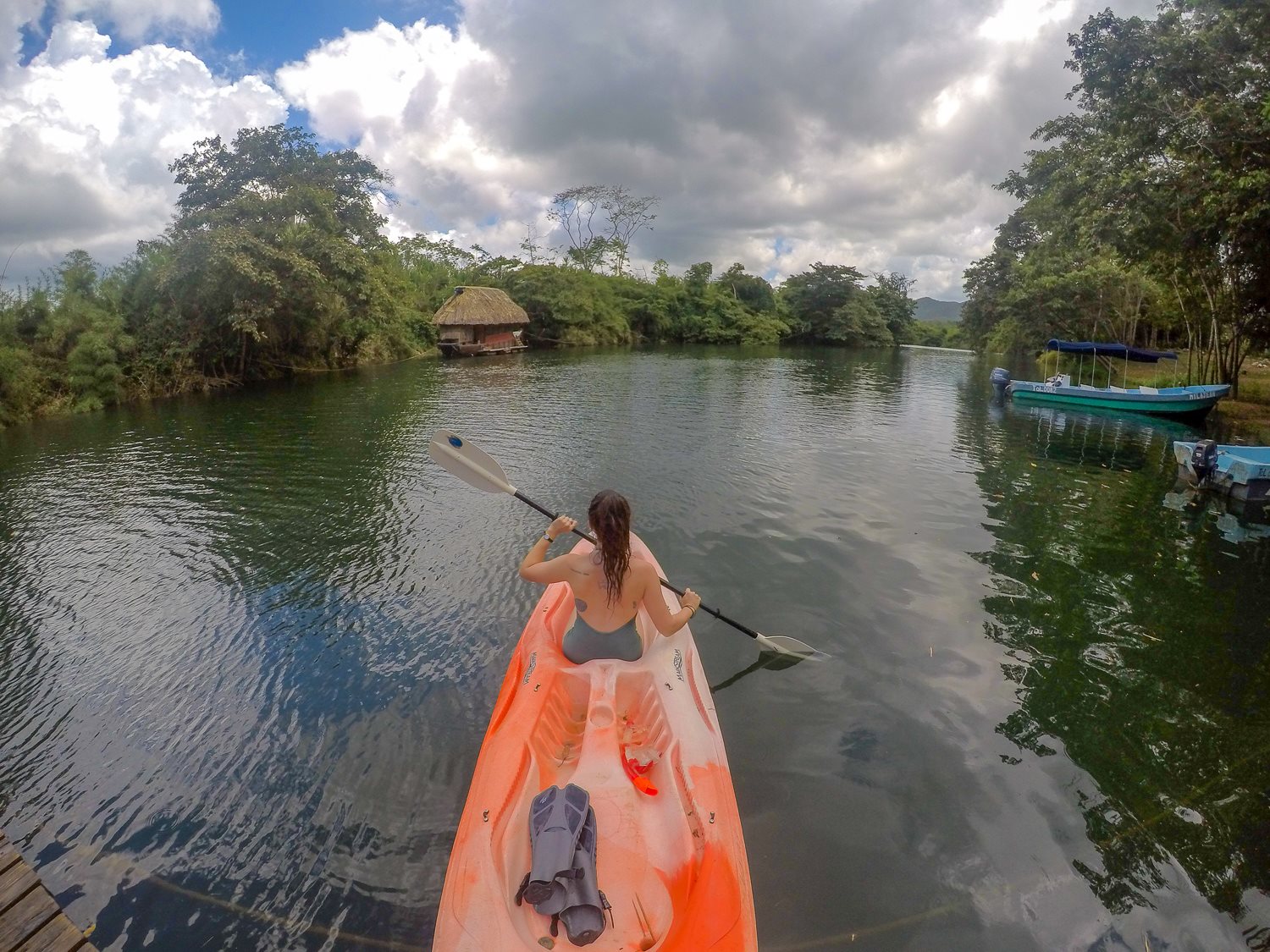 Kayaking to Boat Cabana at Cotton Tree Lodge