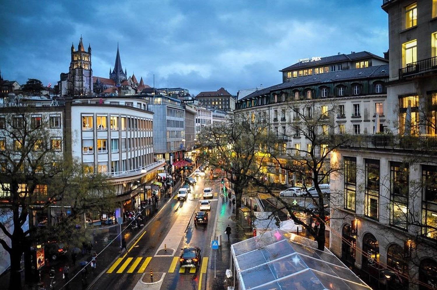 Switzerland Lausanne Street at Night Sustainable Tourism