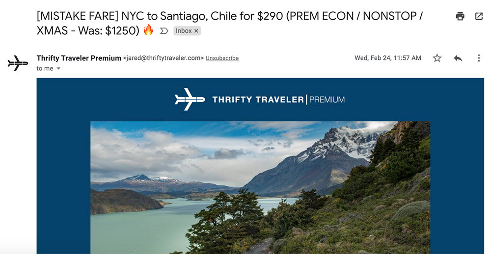 Thrifty Traveler Flight Deals Email