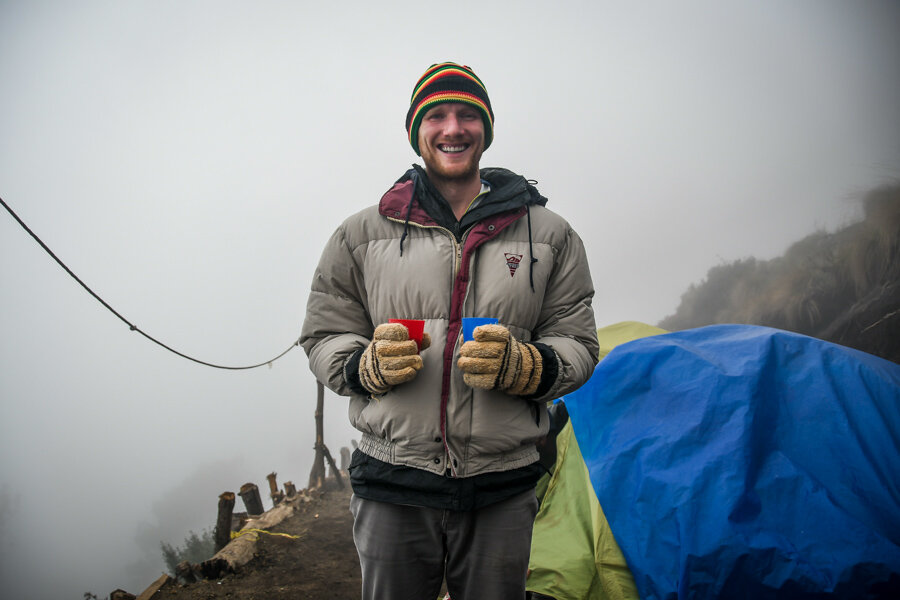 Since we didn’t pack many warm clothes for our Central America trip, we had to rent many of the clothes we wore on the Acatenango hike. Check out Ben’s sweet outfit to get an idea of what to expect…