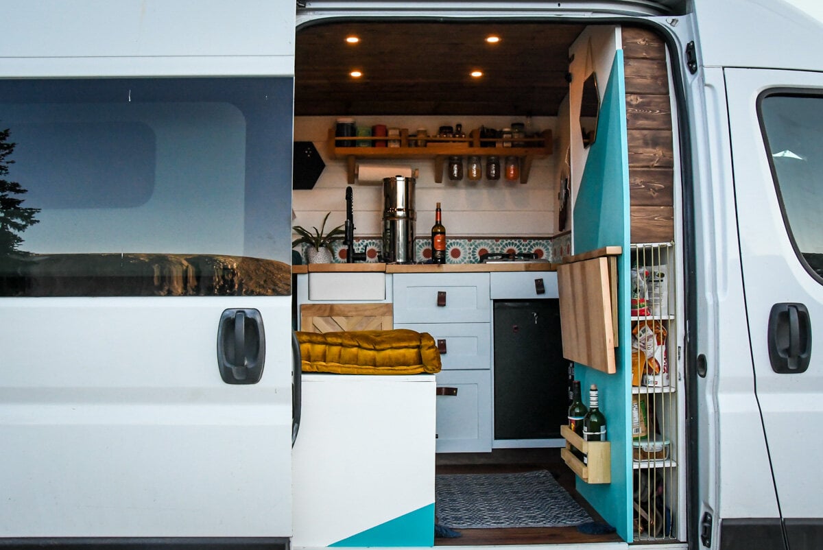 Grey table storage kit for camper van - Chilli Jam Vans