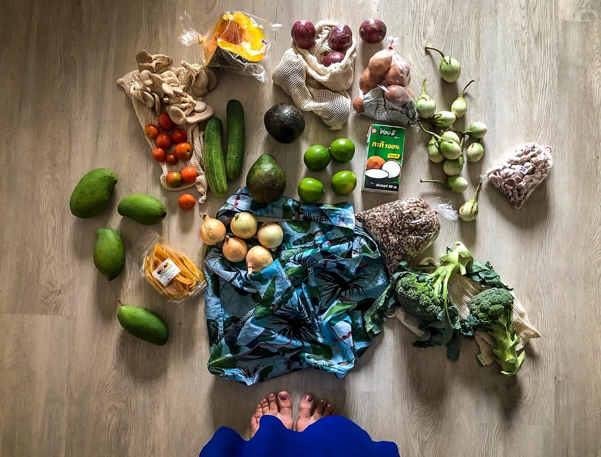 As you can see, this farmers market haul (which was while we were living in Thailand) wasn’t perfect. Some items — like rice and bulk amounts of garlic — came in plastic bags, but whenever possible, we refused plastic and made due with our reusables. You don’t have to be 100% perfect. Try your best and do what you can.
