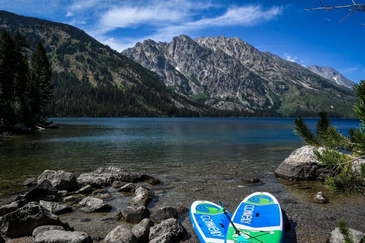 SUP boarding on Jenny Lake in Grand Teton National Park