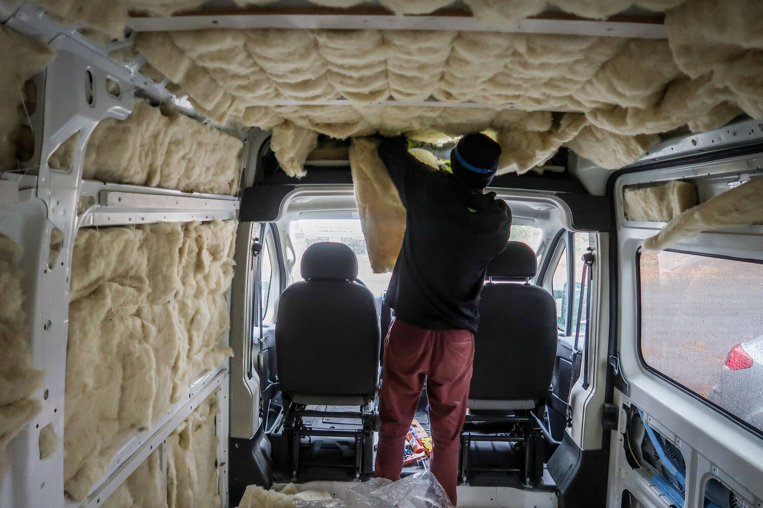 Installing Havelock wool insulation in a Campervan