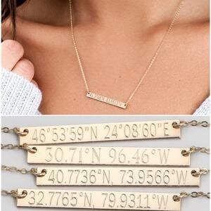 Travel Gifts for Women: Custom Coordinates Necklace