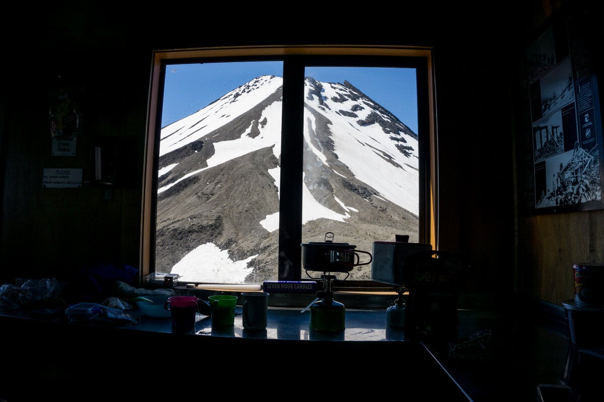 View of Taranaki from DOC hut in New Zealand