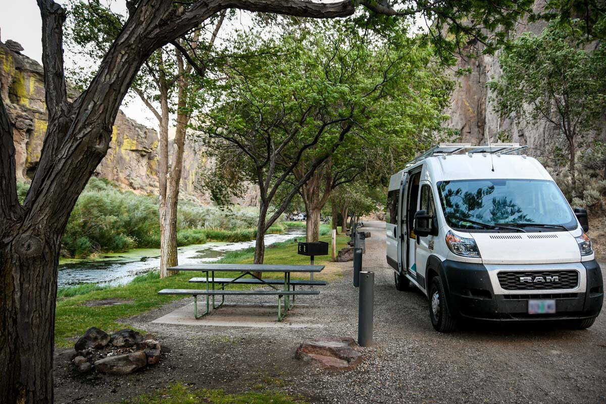 This State Park campground in Idaho is completely free and has fire pits, grills, picnic tables and a pit toilet. Oh, and it’s situated in a beautiful canyon on a river. But for every site like this, expect to spend at least one night in a parking lot or residential street! It’s not all this good #keepingitreal