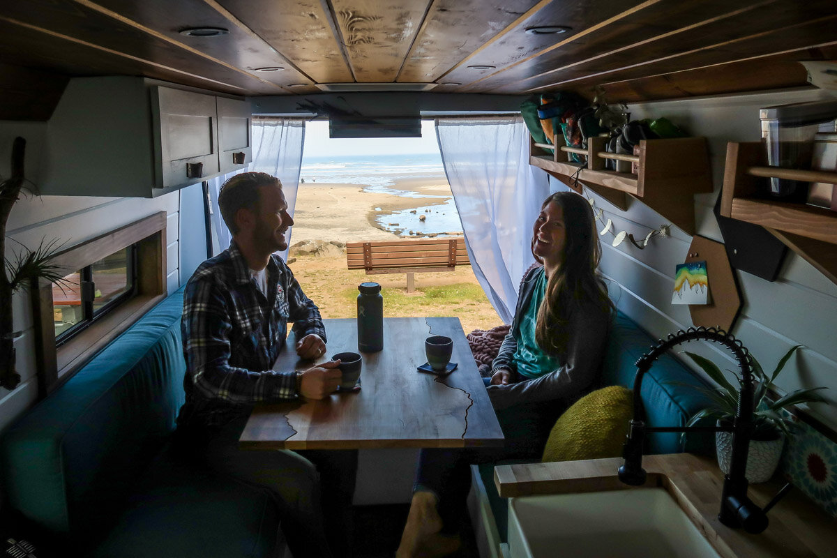 When we know we’ll need cell signal (for work!), we make sure to stay within city limits. And often times, there are some pretty sweet spots, like this little oceanside public parking lot on the Oregon coast!