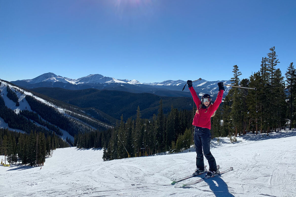 Our editor Amanda on a perfect bluebird day at Keystone Ski Resort