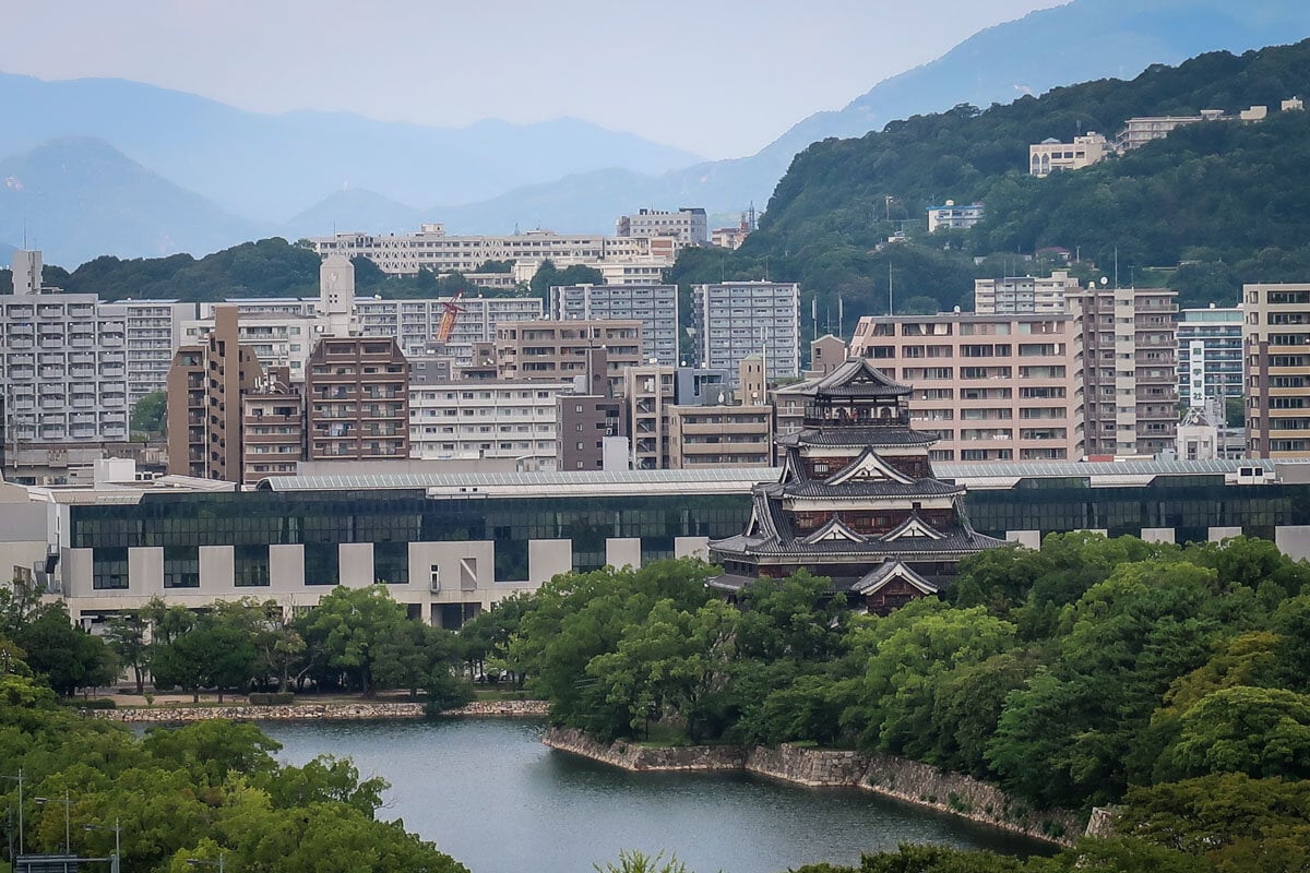 Hiroshima Castle amid the city skyline