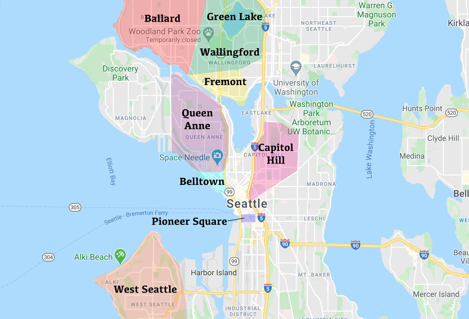 Seattle Neighborhoods Overview Map