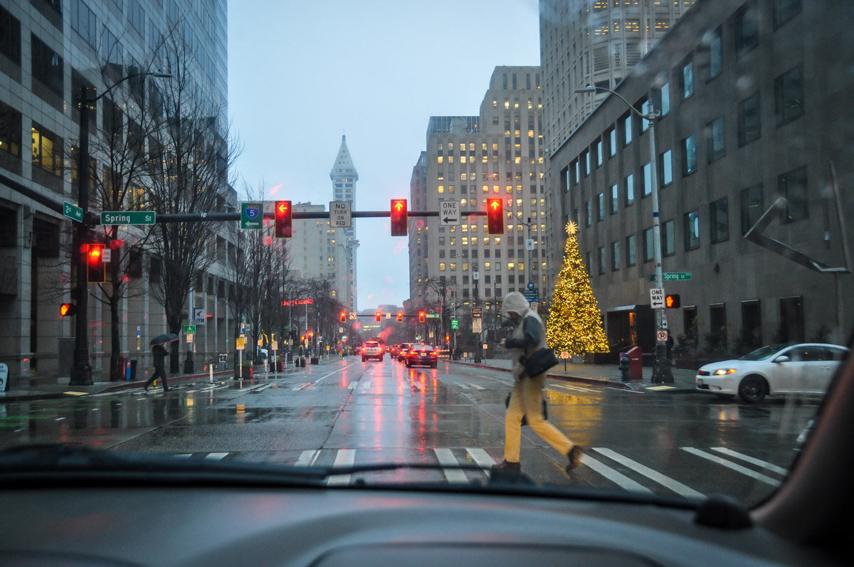 Pioneer Square Downtown Seattle rainy day