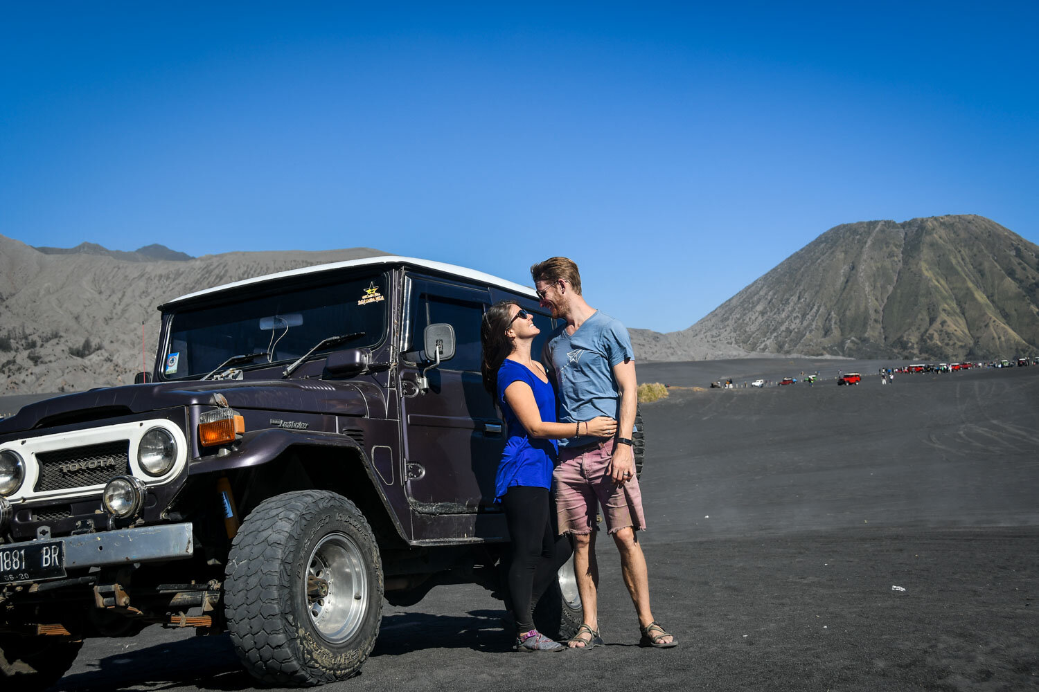 Mount Bromo at the basin with a Jeep