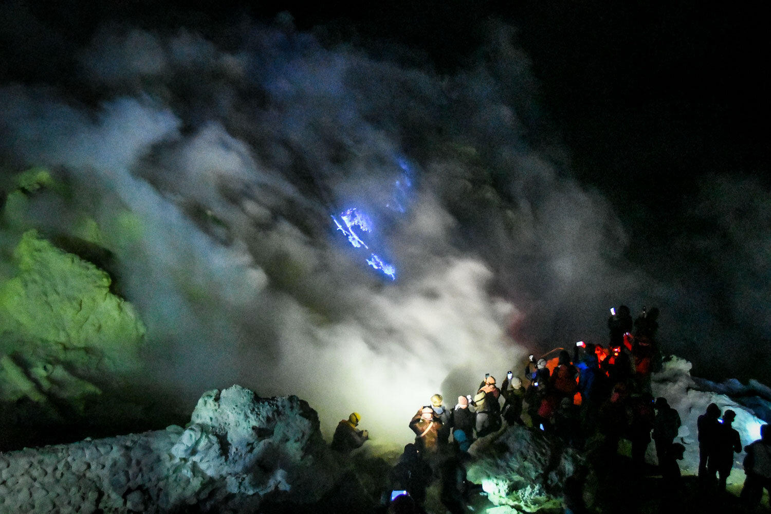 Blue Flame Sulfur Mine Smoke Ijen Crater Sunrise Hike