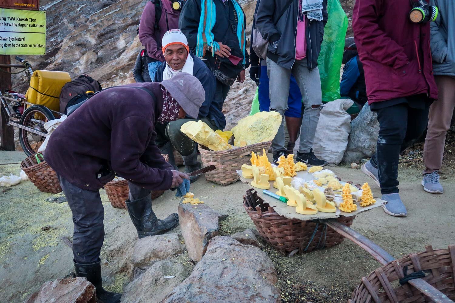 Sulfur Mine Workers Kawah Ijen Crater Sunrise Hike