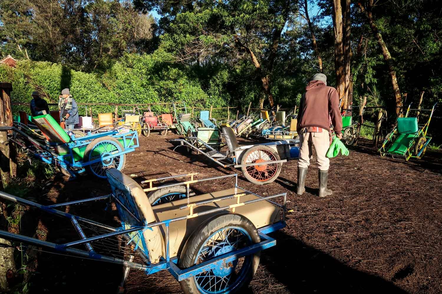 Taxi Down the Ijen Crater in a Padded Push Cart