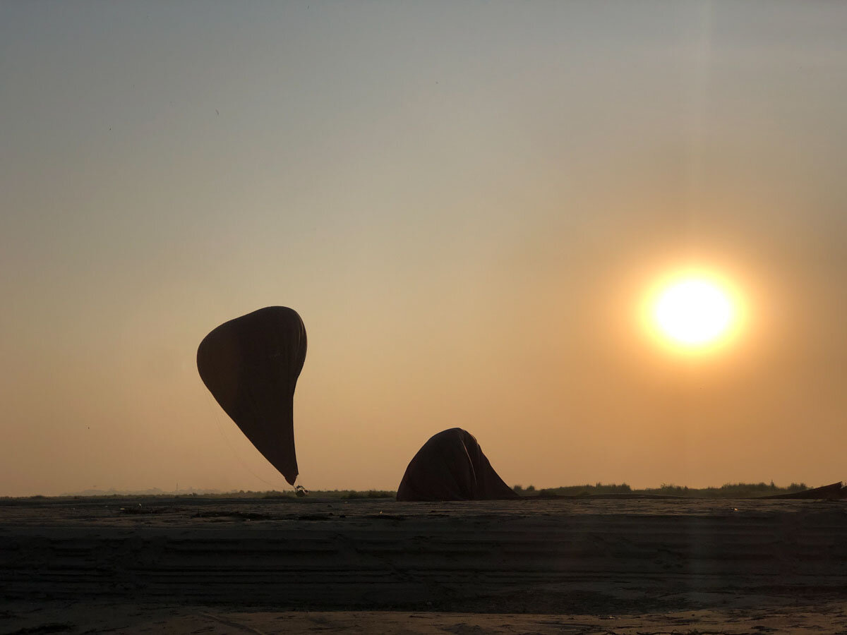 Hot Air Ballooning in Bagan | Balloons landing on the beach
