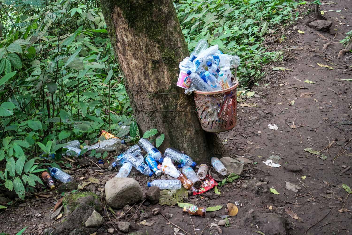 Trash in the canyon. Please bring reusable water bottles when you can or pack out your trash.