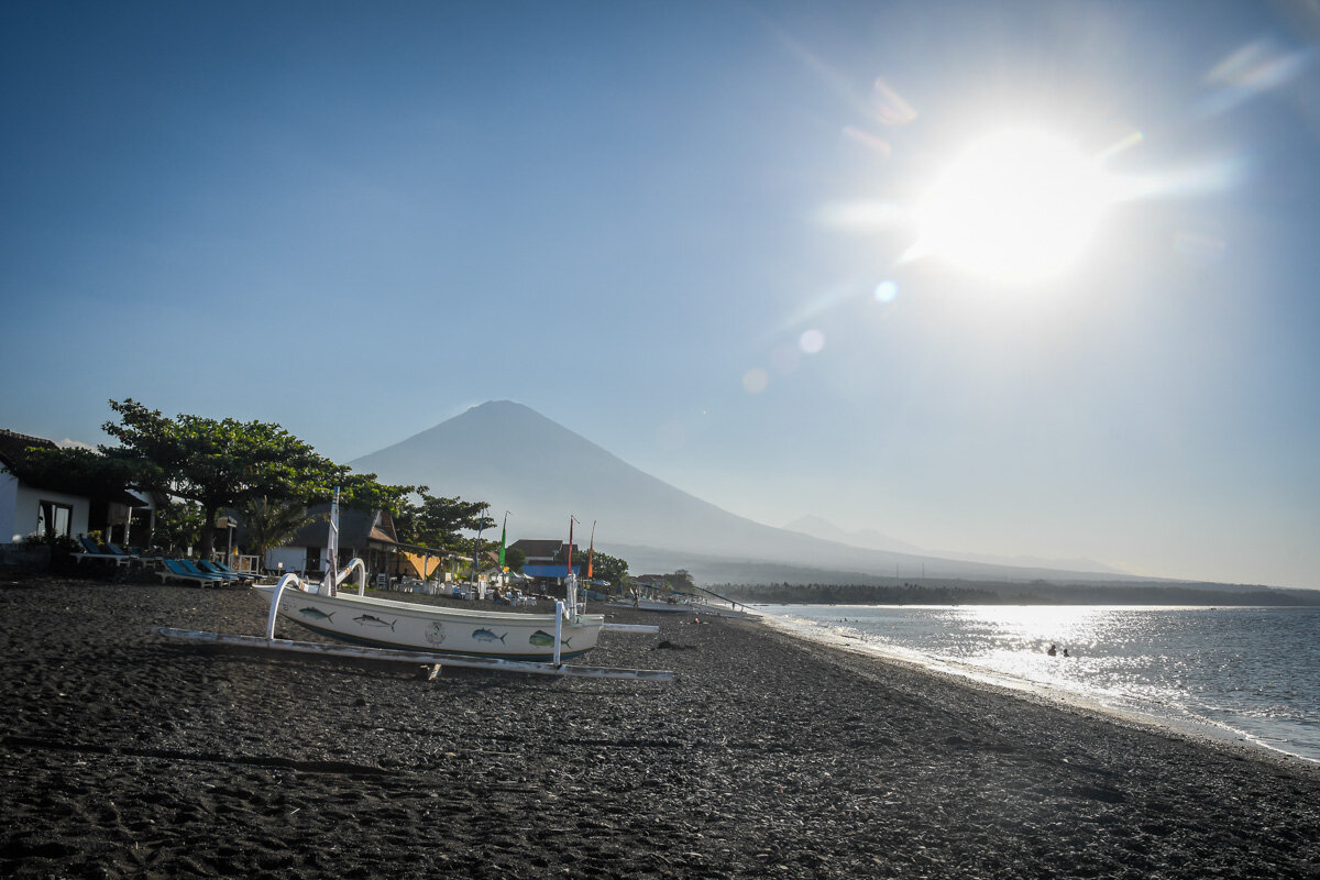 Amed Bali Beach and Volcano Mount Agung