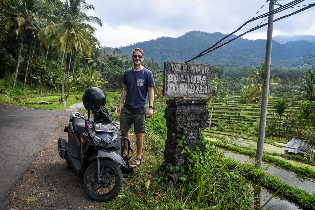 Driving to Amed Bali on Motorbike Rice Terrace Stop