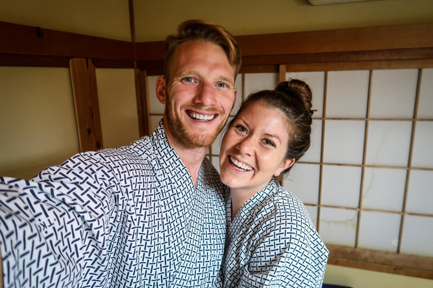 Us wearing Yakata that was provided by our guesthouse.