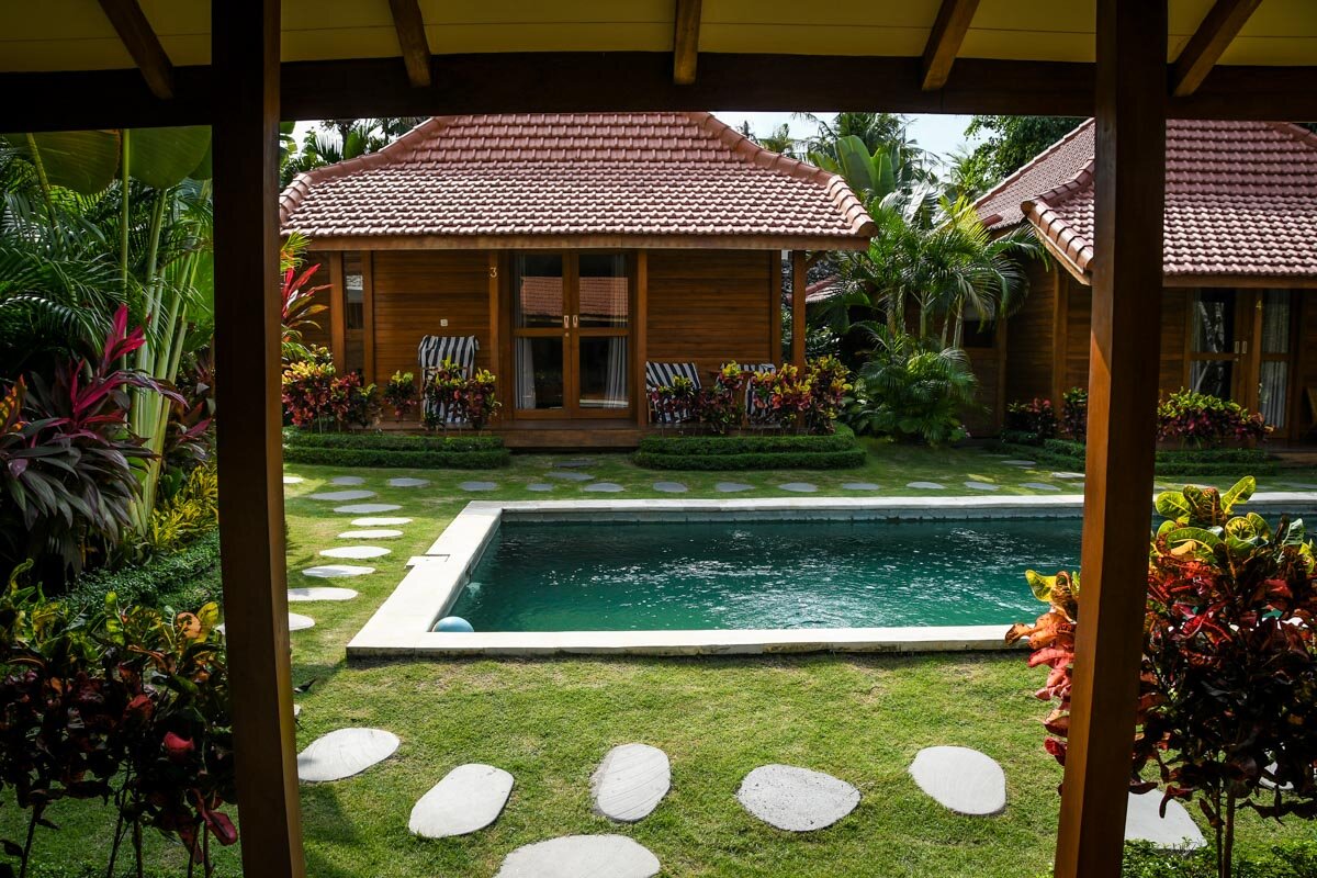 Our Airbnb Bungalow was steps away from the pool when our family visited us in Bali