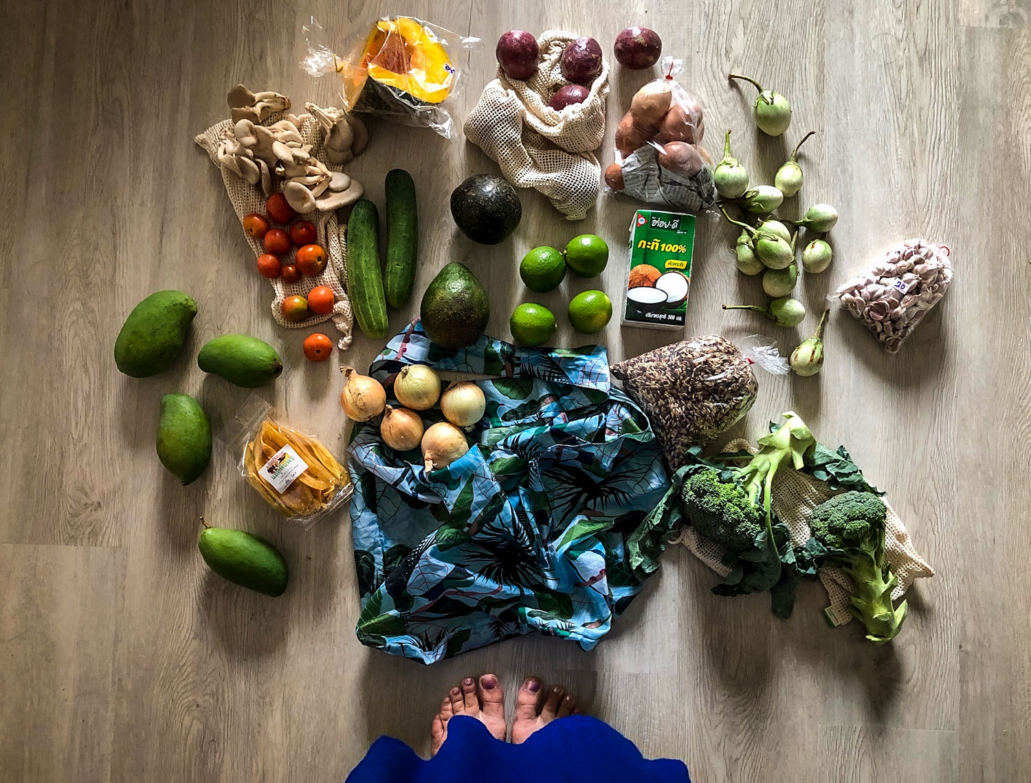 Our finds at the local organic market around the corner from our apartment. Total cost for all of this = $9.80 USD!