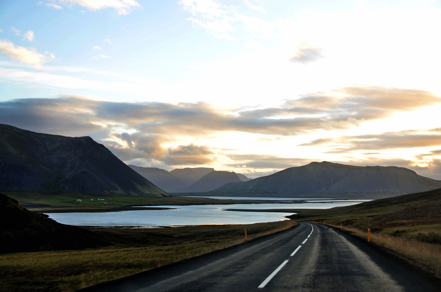 Rental Cars Iceland Open Highway Mountains and Water Iceland