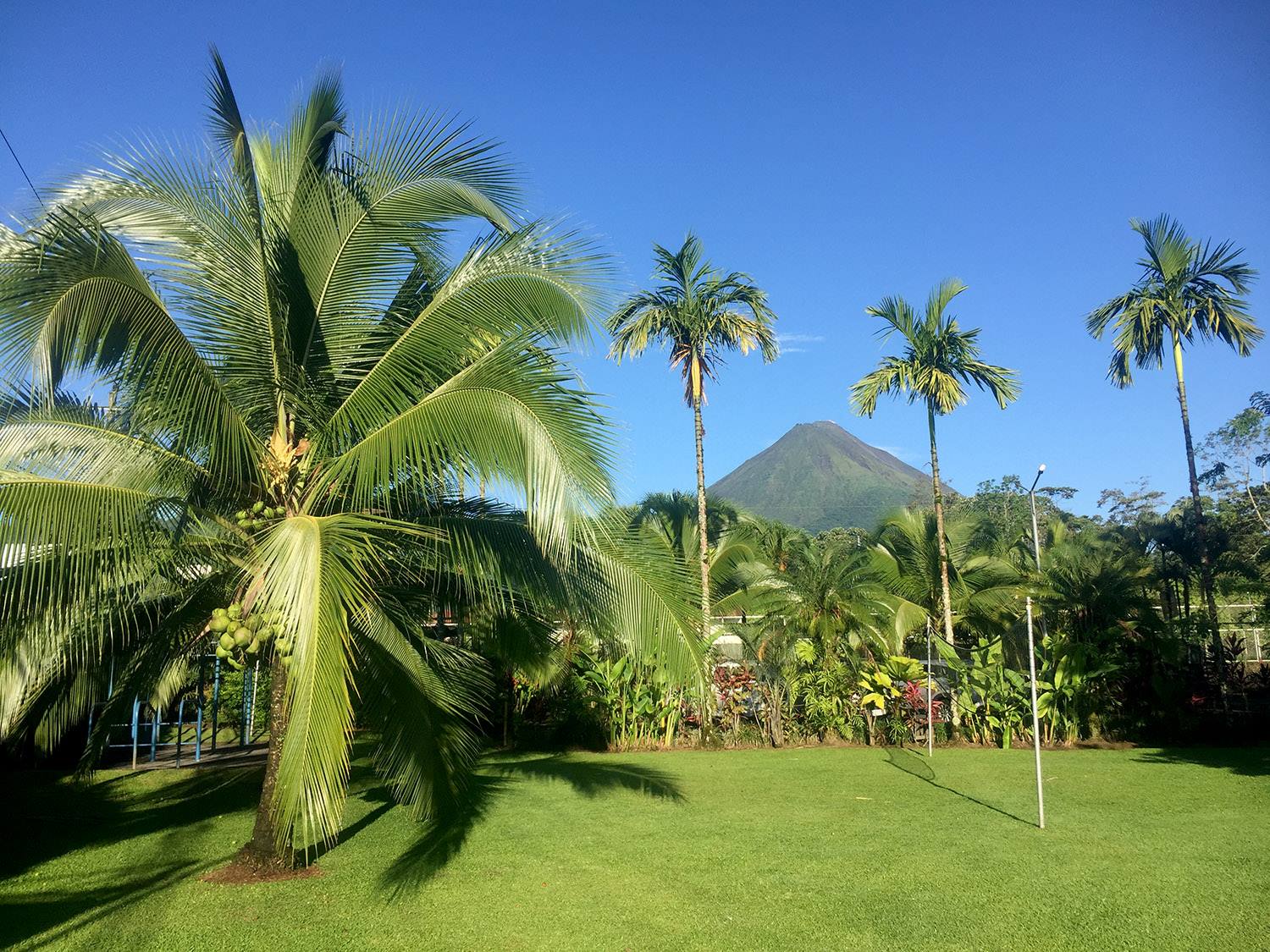 View from our stay at Arenal Backpackers Resort in the town of La Fortuna