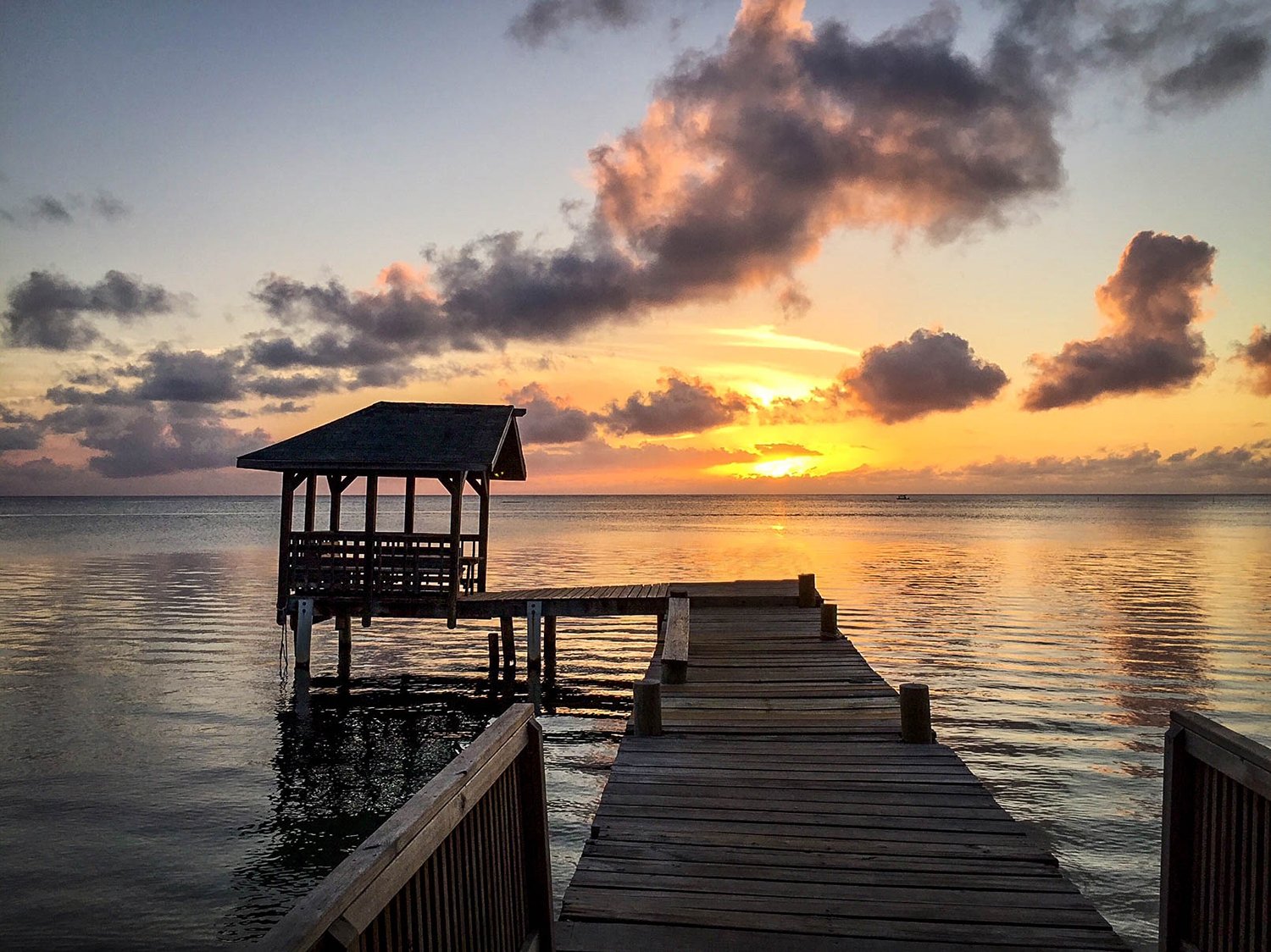 Roatan Island Dock and Sunset