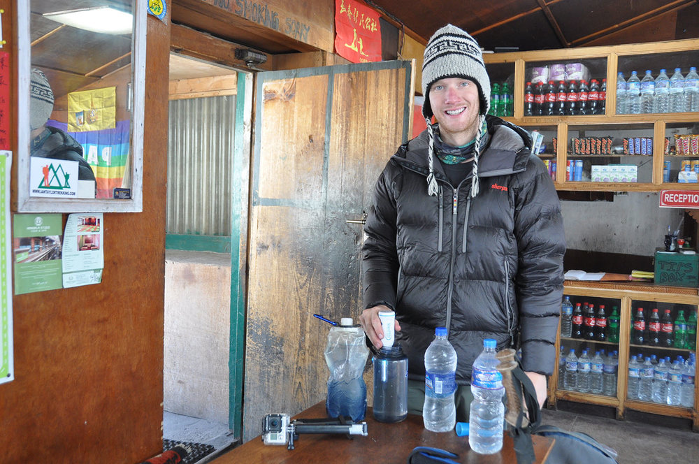 Ben sterilizing water on ourtrek to Everest Base Camp