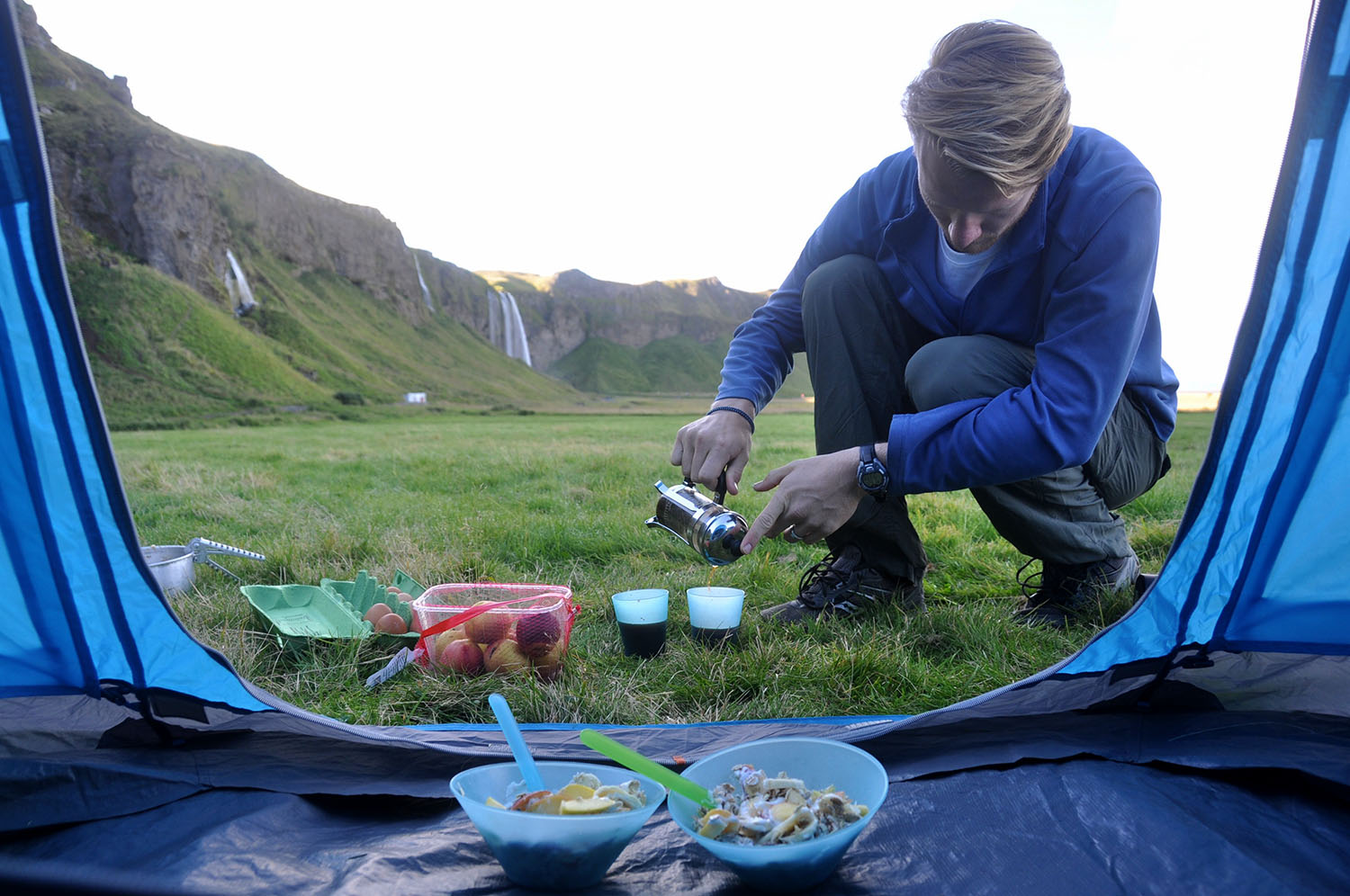 Breakfast near Waterfall Iceland Camping Equipment