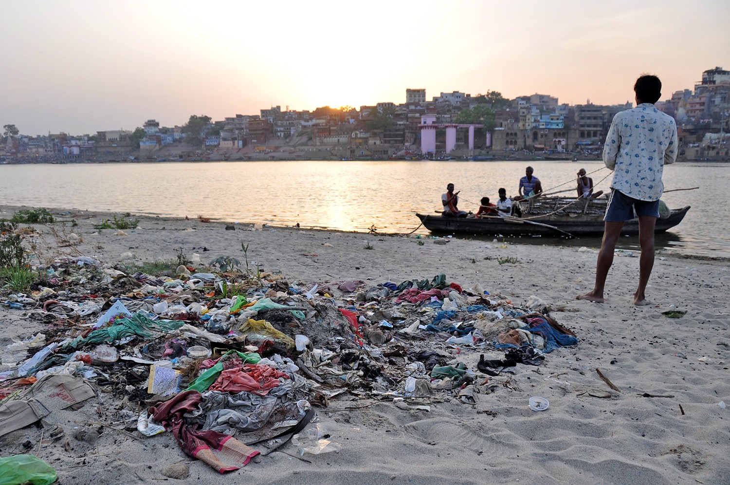 Garbage by the Ganges River in India