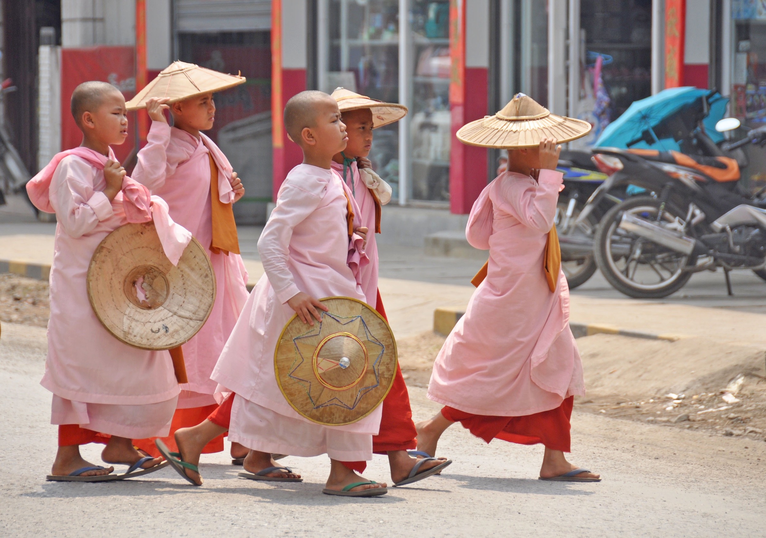 Myanmar young female buddhist nuns