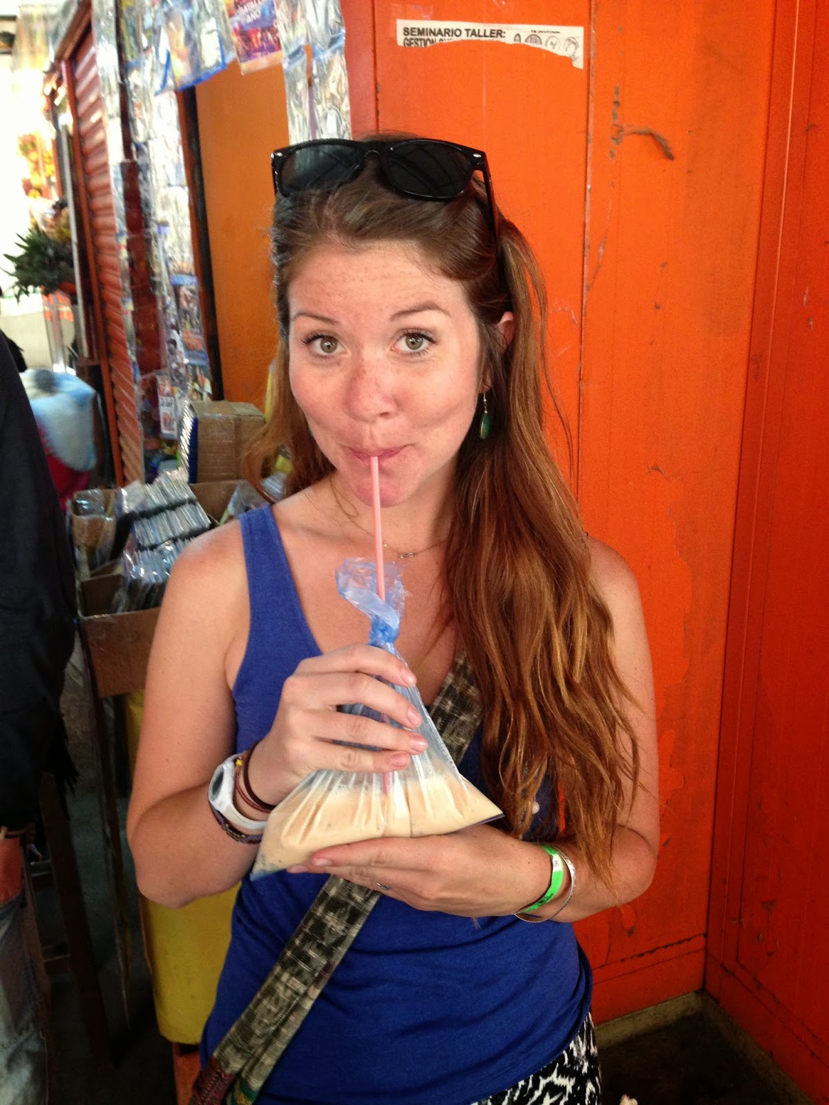 Juice in a bag from the market on the La Paz Walking Tour