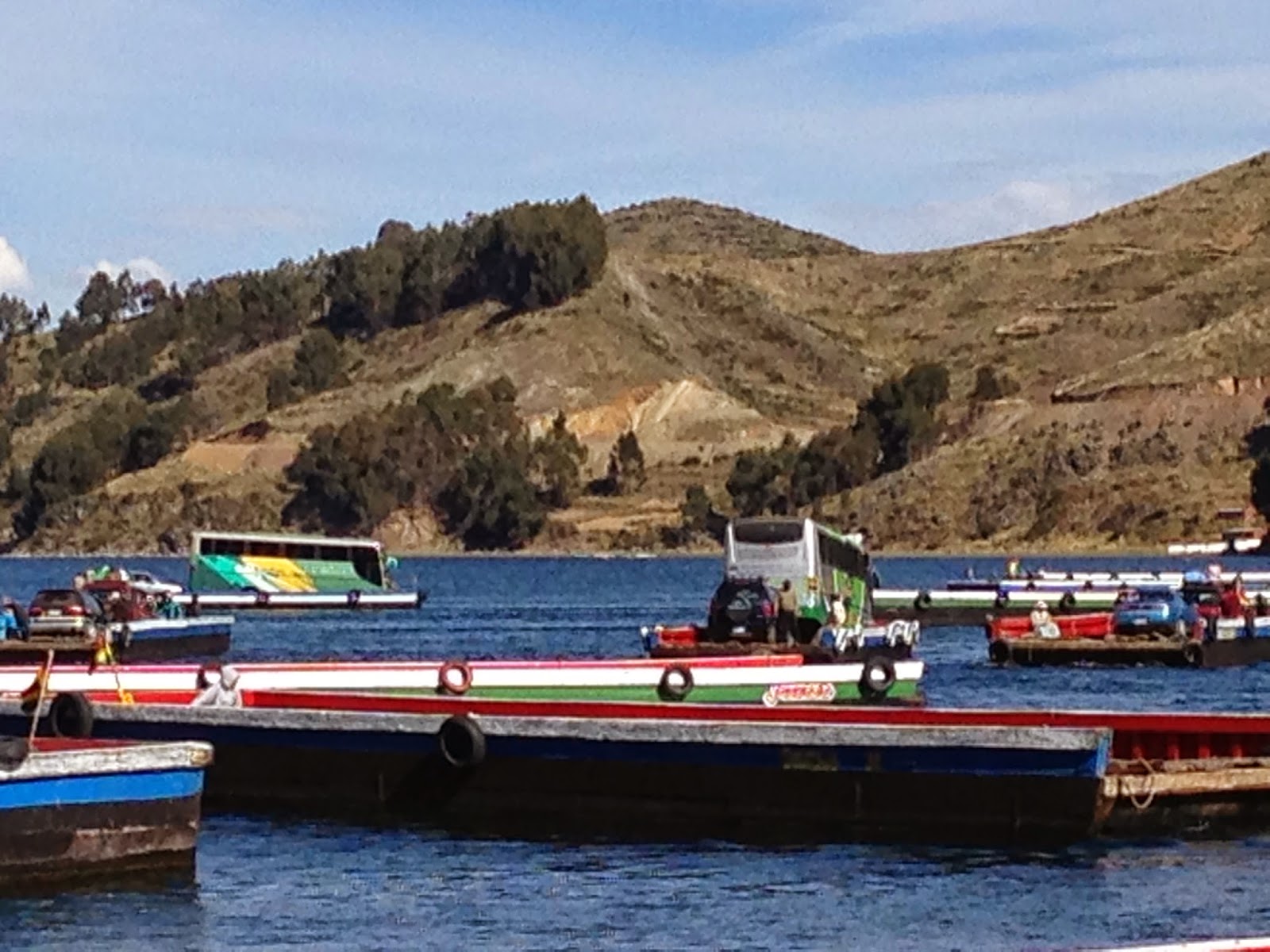 That is our bus getting ferried across the lake.