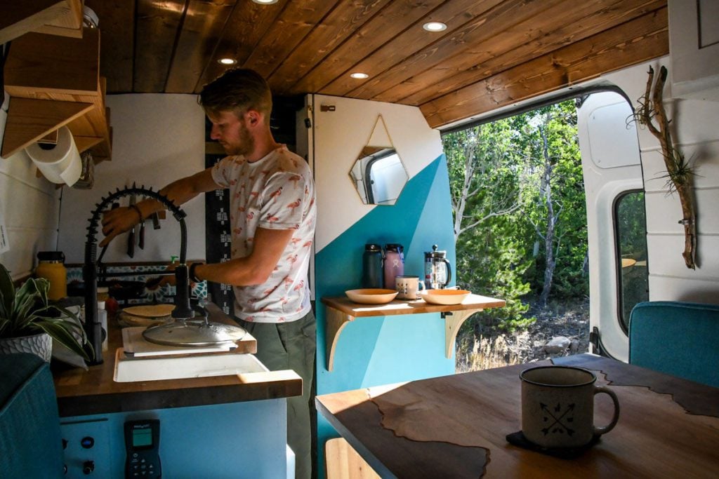 Campervan Shop Cooking on Propane Stove