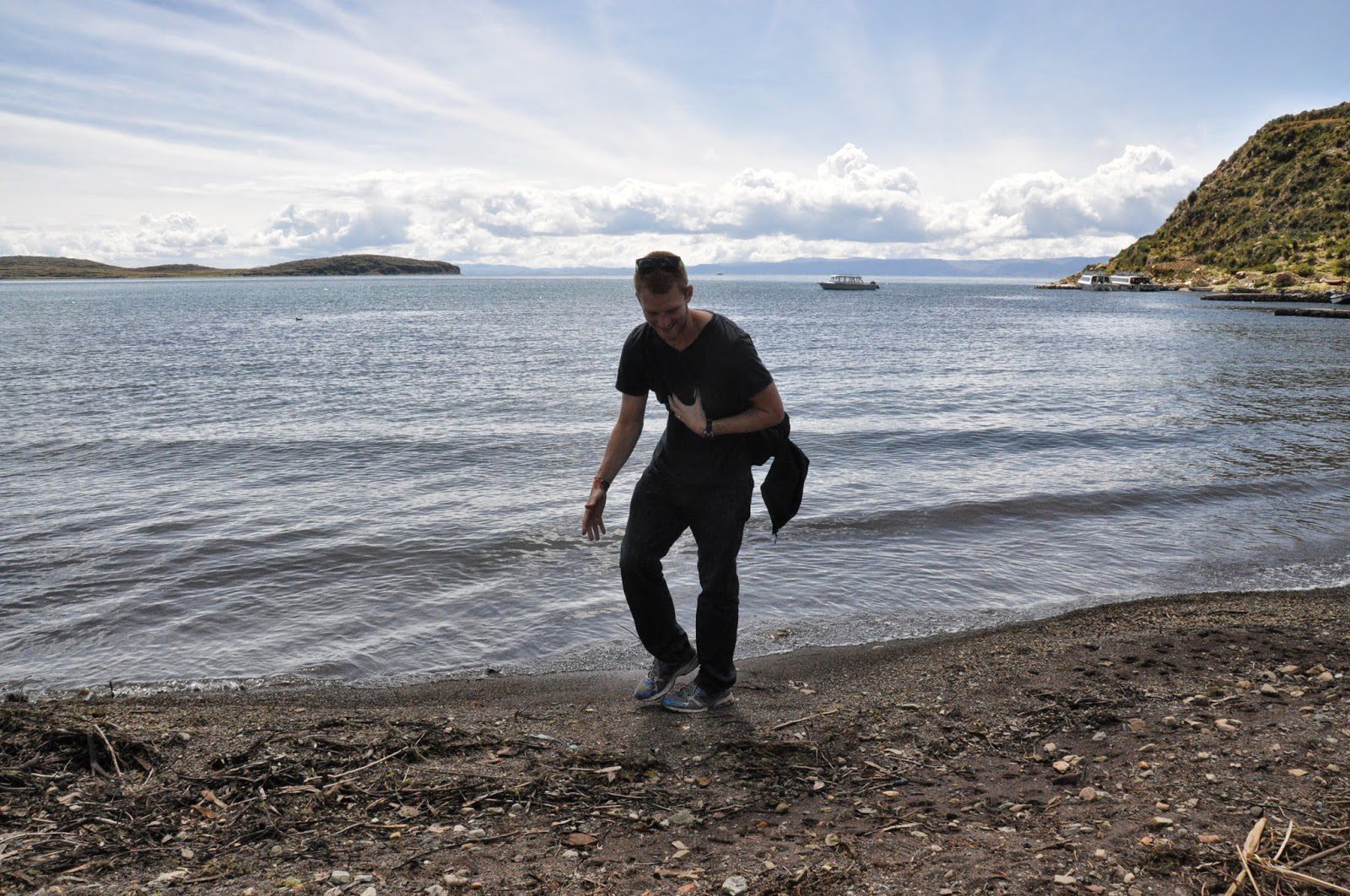 Ben, testing out the temperature of the lake. Waaaay to chilly to swim in!