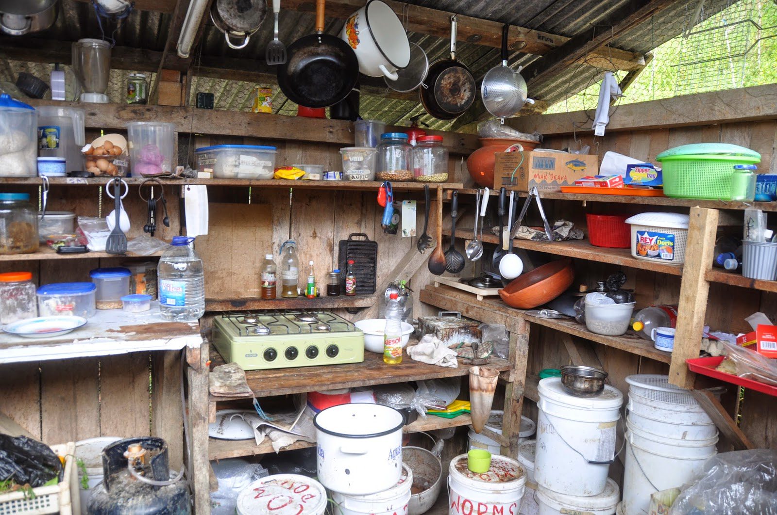 Farm kitchen... the only thing this picture does not capture is the massive amount of swarming flies and bees.