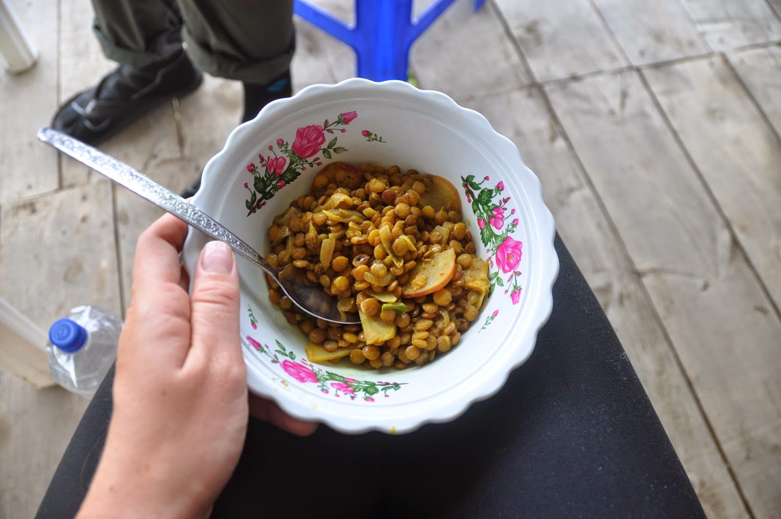 Curried lentils with a handful of vegetables we were able to scrounge up.