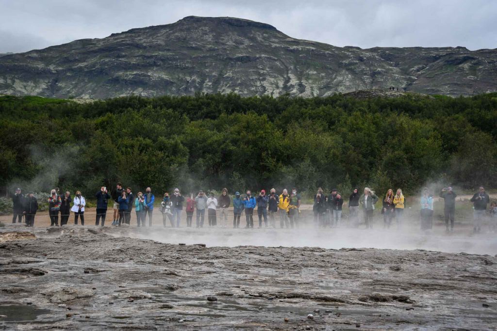 Crowd at Strokkur in Iceland