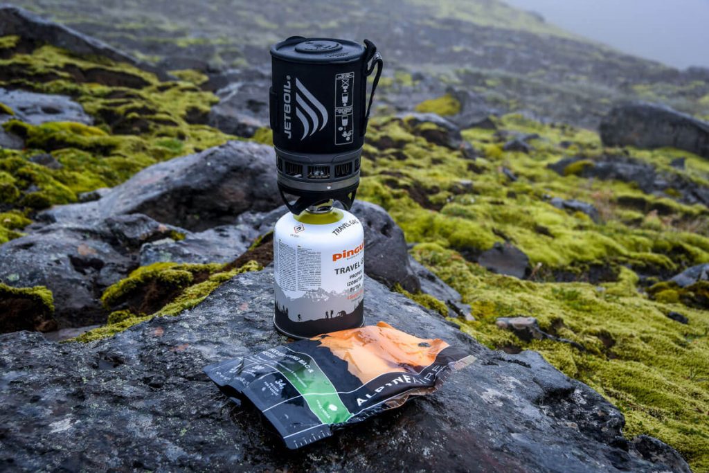 Jetboil and hiking snacks