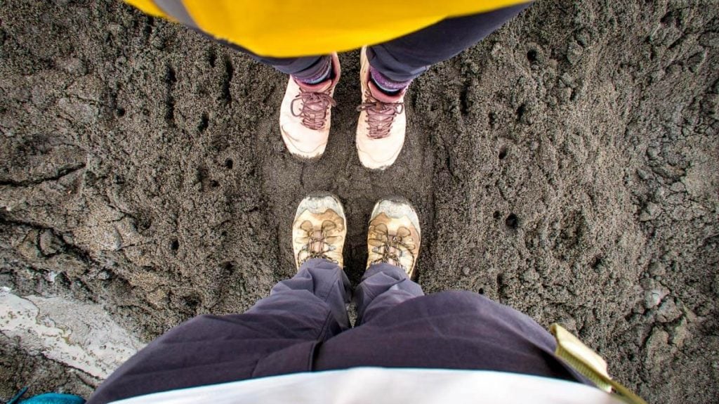 Hiking boots in the dirt